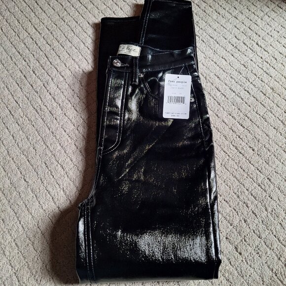 FREE PEOPLE Faux leather Skinny Jeans Size US 0 - Picture 1 of 6